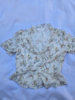 ASTR Cream Floral Ruffle Wrap Blouse